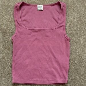 Aritzia Rose-Pink Ribbed Square-Neck Tank